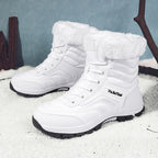 Ebba white fleece-lined lace-up snow boots with faux-fur collar, pair