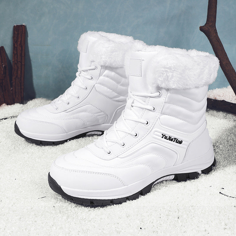 Ebba white fleece-lined lace-up snow boots with faux-fur collar, pair
