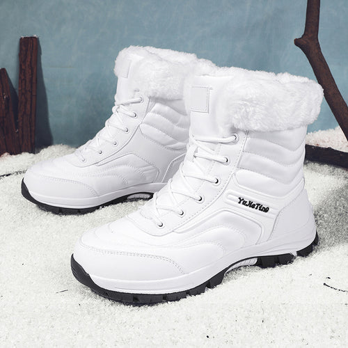 Ebba white fleece-lined lace-up snow boots with faux-fur collar, pair