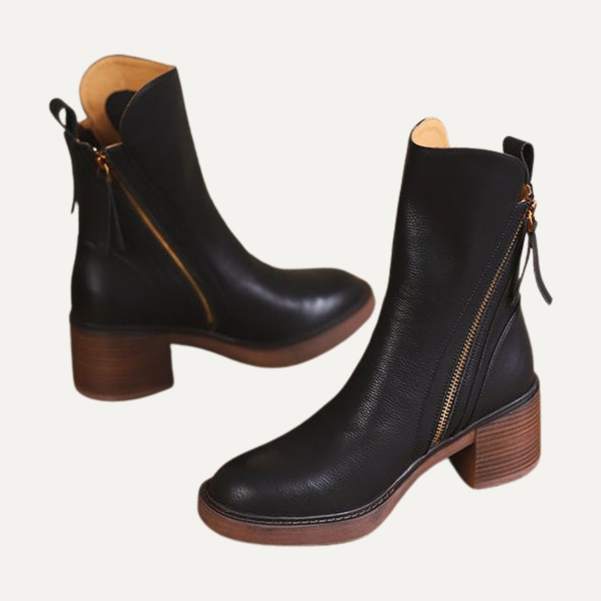 Edith vintage block heel ankle boots in black