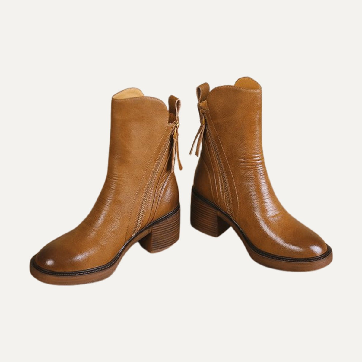 Edith vintage block heel ankle boots in cognac