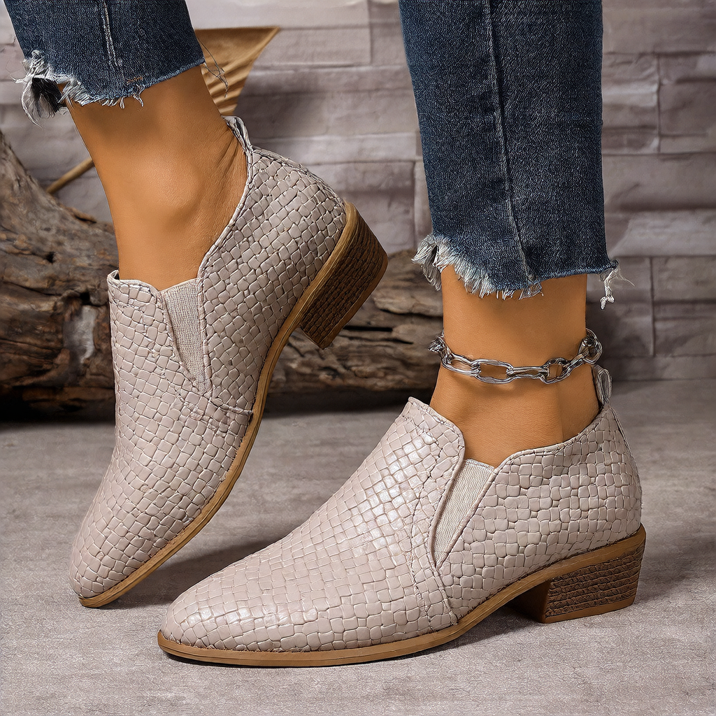 Celeste | Woven-Effect Block Heel Slip-On Shoes