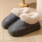 Elin grey faux-fur collar slippers