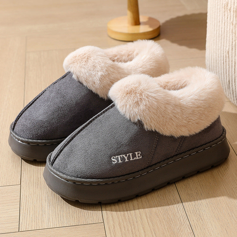 Elin grey faux-fur collar slippers