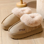 Elin khaki faux-fur collar slippers