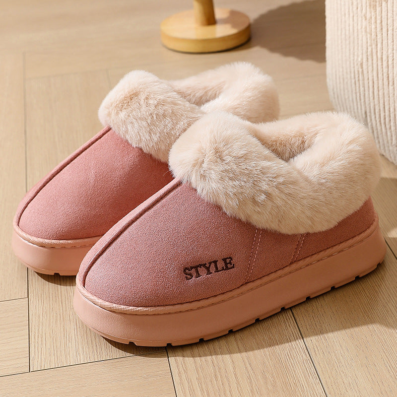 Elin pink faux-fur collar slippers