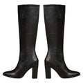 Elowen black knee high boots with pointed toe and block heel, pair