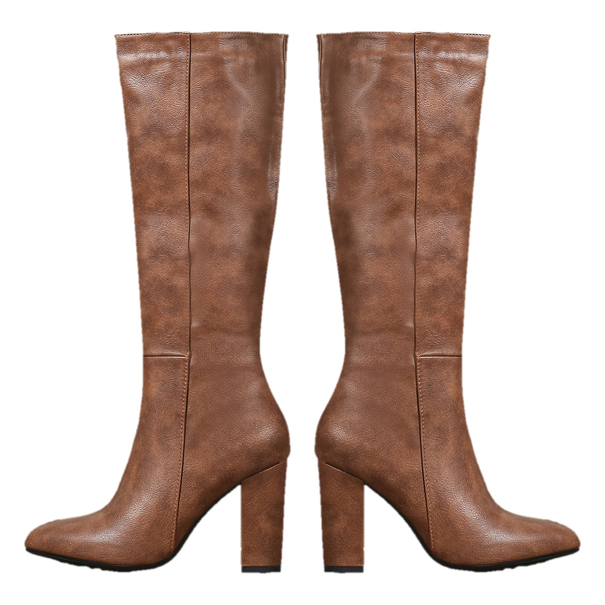 Elowen brown knee high boots in Caramel Brown with pointed toe and block heel, pair