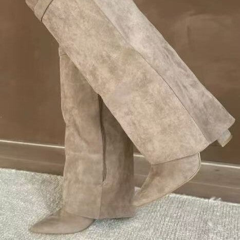 Valentina Suede-Effect Fold-Over Knee-High Boots