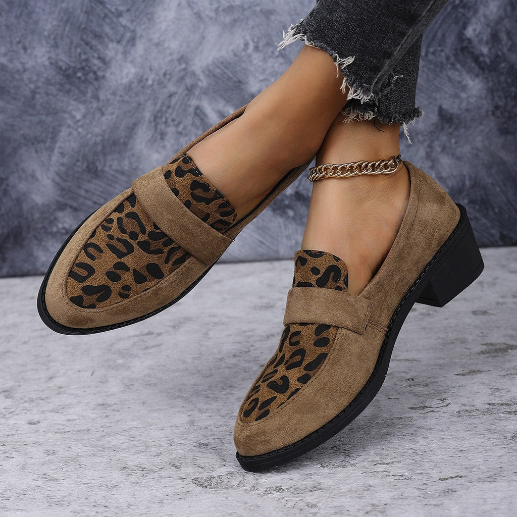 Bella Leopard Trim Block Heel Loafers