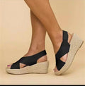 Paloma Cross-Strap Espadrille Wedges – Black
