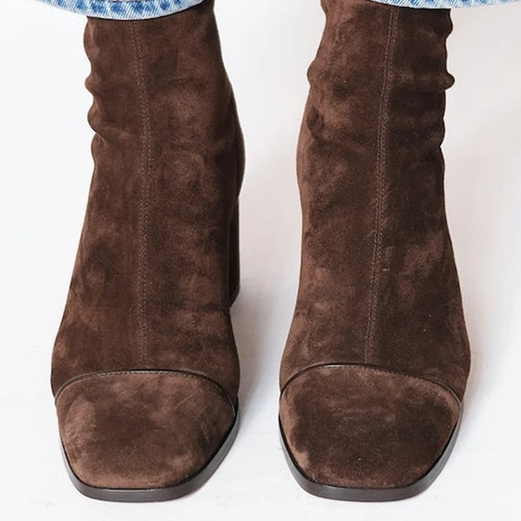 Delphine | Square-Toe Suede-Effect Ankle Boots