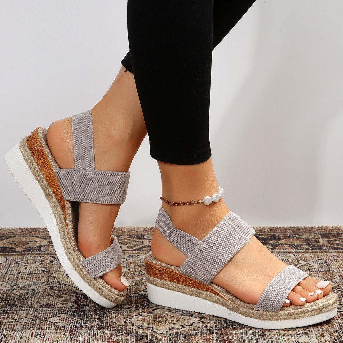 Solene Elastic Strap Wedge Sandals