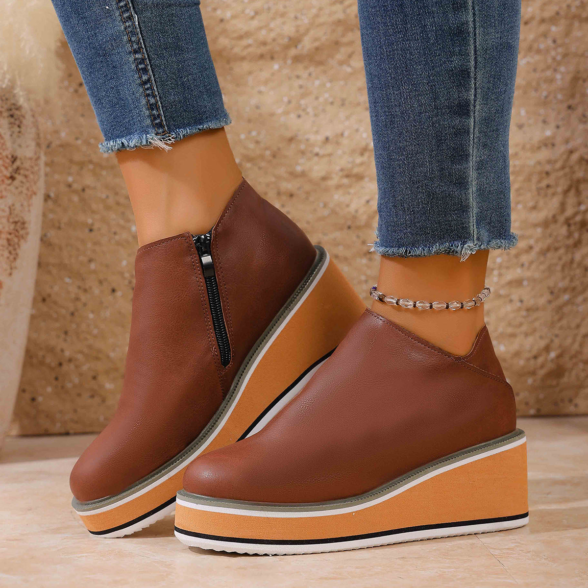 Tove Platform Wedge Ankle Boots – Brown