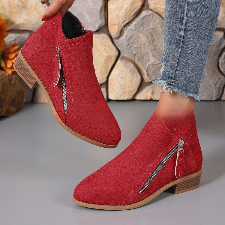 Poppy Side-Zip Suede-Effect Ankle Boots – Red