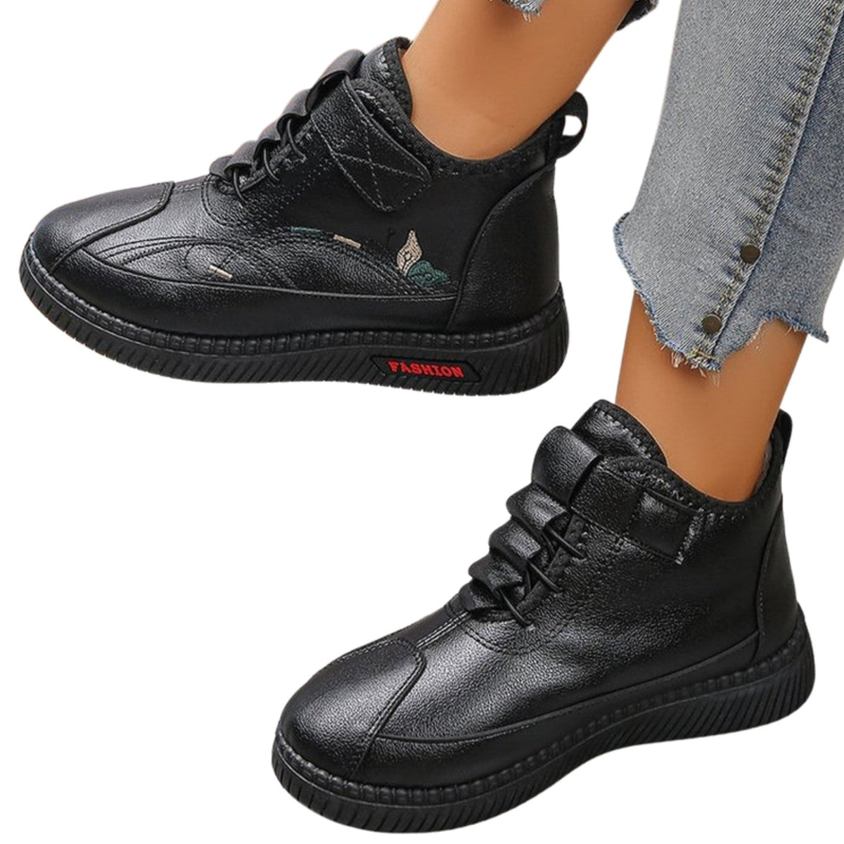 Gunnvor black plush-lined high-top winter trainers worn