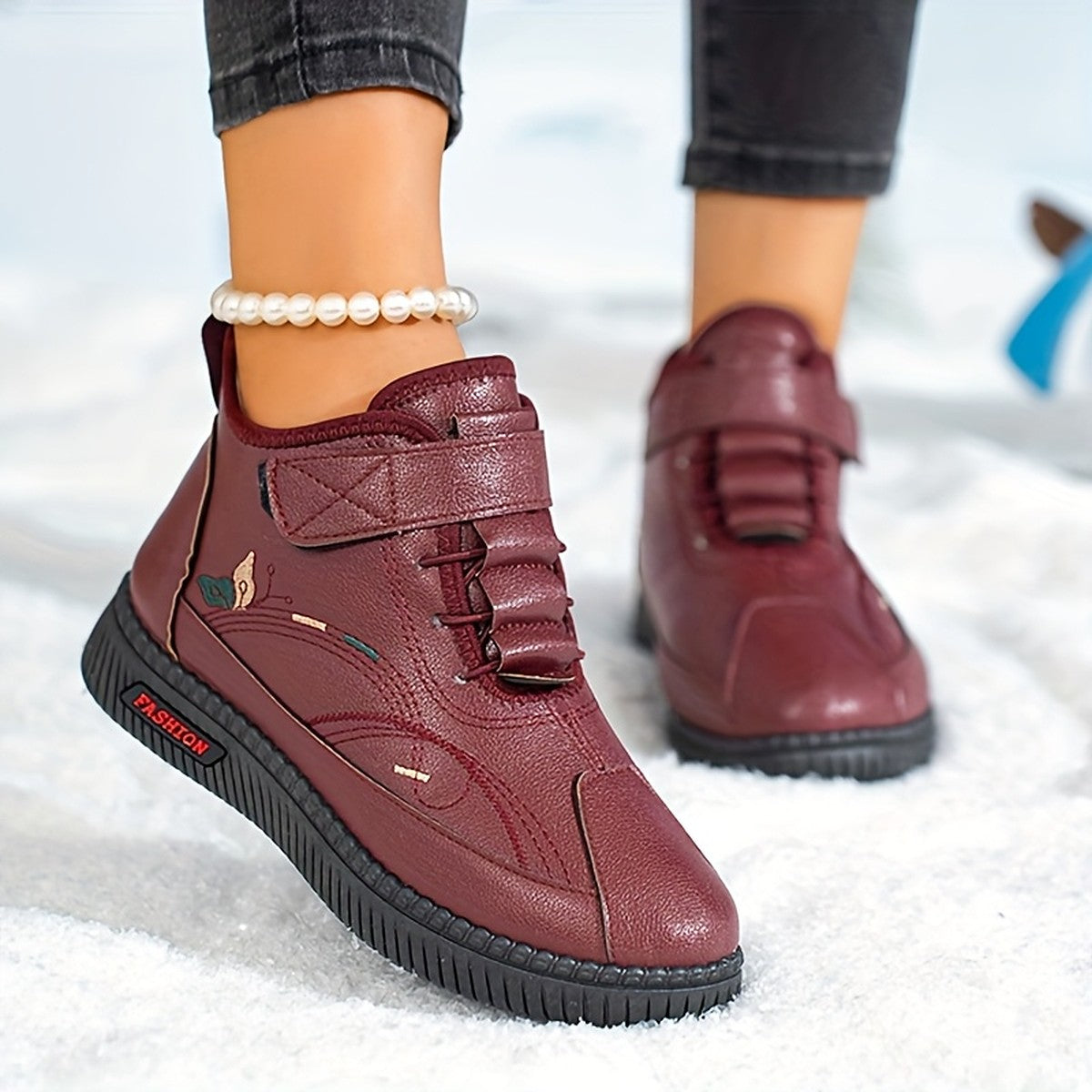 Gunnvor burgundy hook-and-loop trainers worn