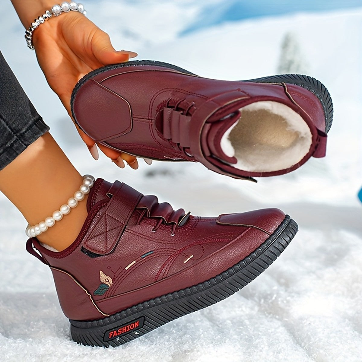 Gunnvor burgundy trainers showing the plush lining