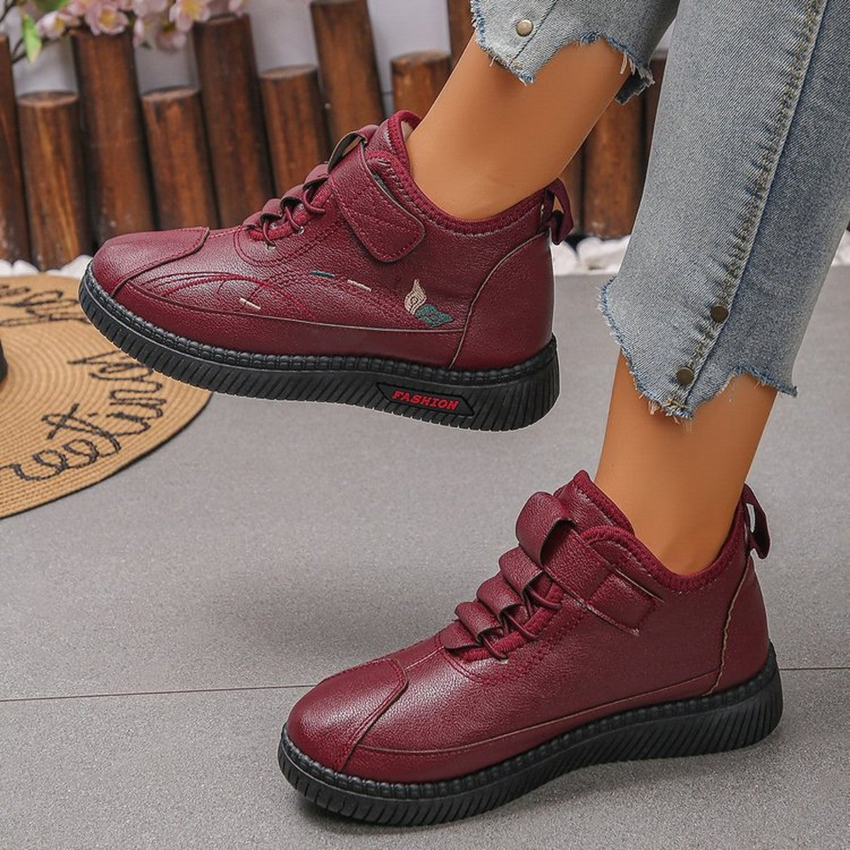 Gunnvor burgundy winter trainers worn