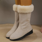Hedda beige mid-calf snow boots with faux-fur cuff