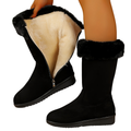 Hedda black mid-calf snow boots with faux-fur cuff and plush lining