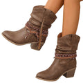 Ingrid brown slouch cowboy ankle boots worn