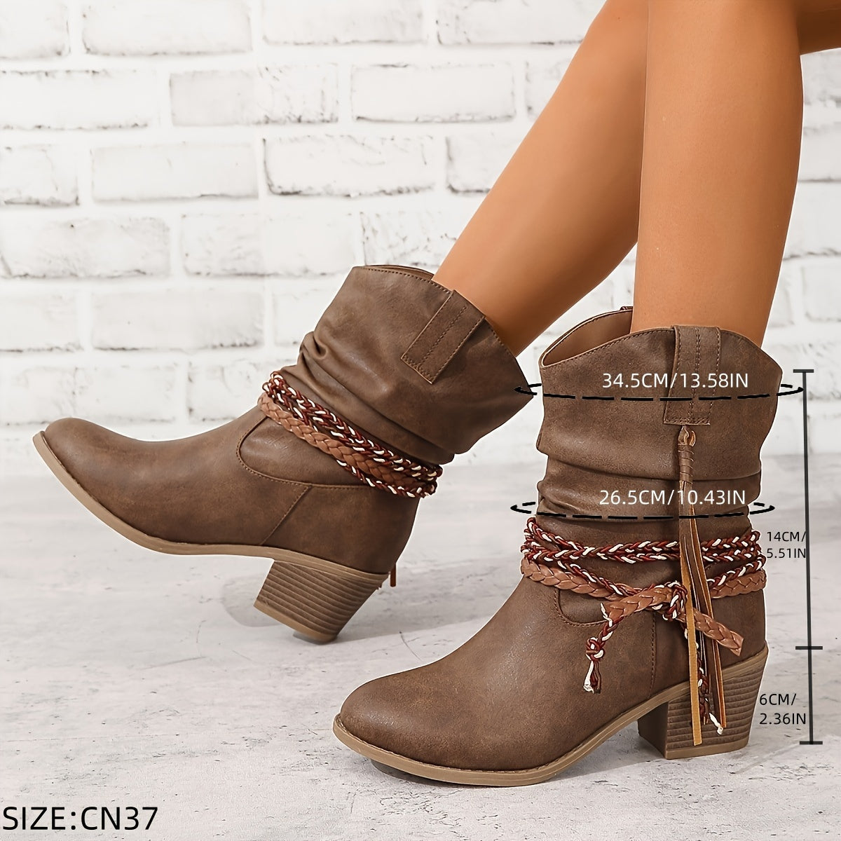 Ingrid Western ankle boots measurements: 6 cm heel, 14 cm shaft