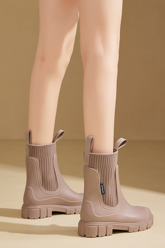 Isla Chelsea Rain Boots – Taupe, worn