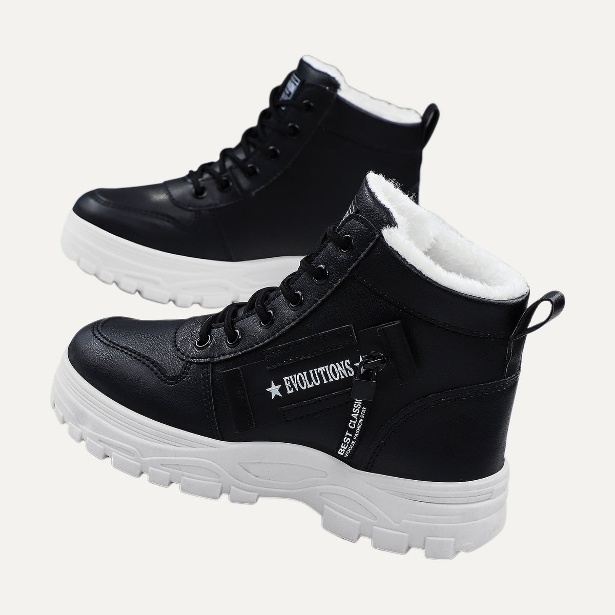 Kenna black fleece-lined lace-up platform ankle boots, front view