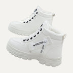 Kenna white fleece-lined lace-up platform ankle boots, front view