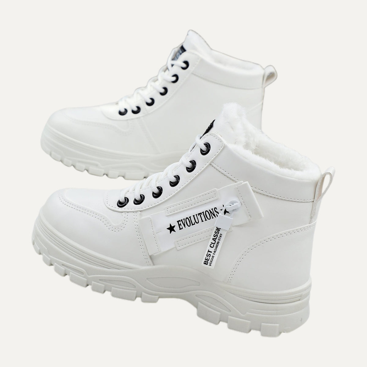Kenna white fleece-lined lace-up platform ankle boots, front view
