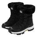 Linnea black snow boots with faux-fur cuff and lace-up front, pair