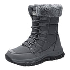 Linnea grey snow boot with faux-fur cuff and chunky lug sole