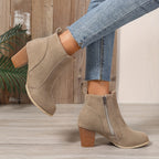 Liv beige heeled ankle boots, side view