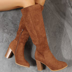 Malin brown knee-high boots with stacked block heel