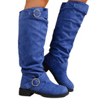 Maren blue flat faux-suede slouch boots