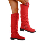 Maren red slouch boots side view