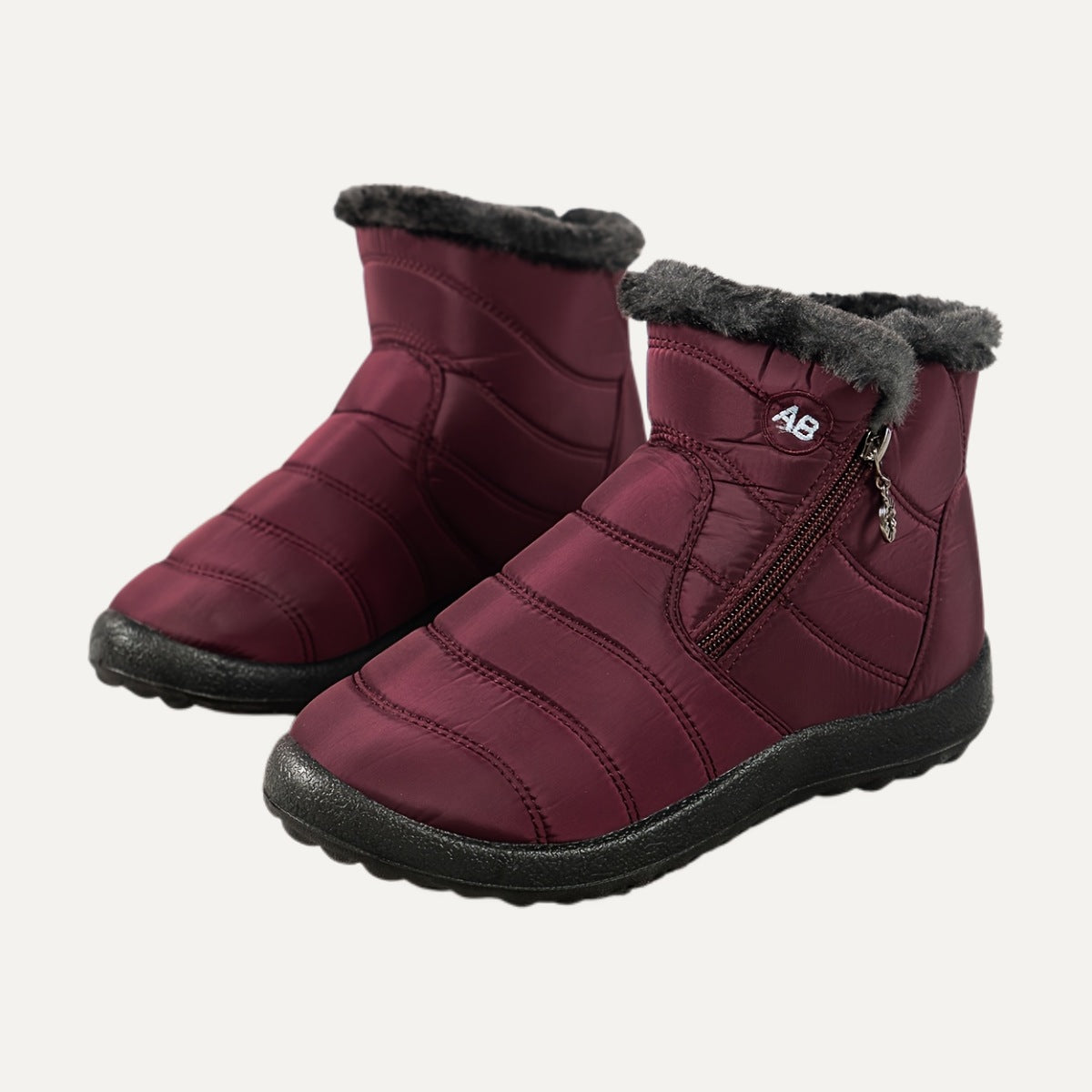 Nell quilted side-zip snow boots in burgundy