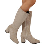 Odile beige faux-suede knee-high boots with inside zip