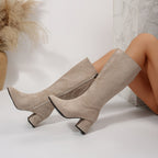 Odile beige knee-high boots showing the inside zip
