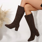 Odile dark brown faux-suede knee-high block-heel boots