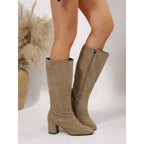 Odile khaki knee-high boots front view with zip
