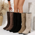 Odile knee-high boots in dark brown, light brown, black, khaki and beige