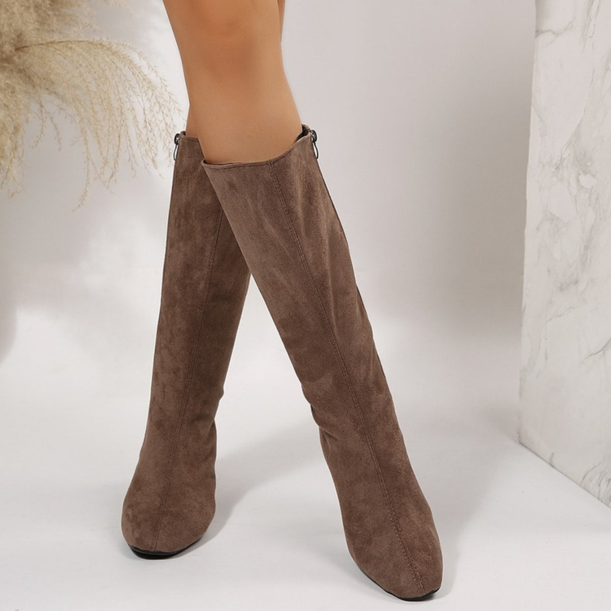 Odile light brown knee-high boots front view