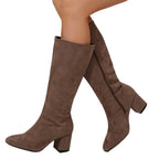 Odile light brown faux-suede knee-high block-heel boots