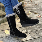 Ragnhild black wedge mid-calf boots worn