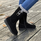 Ragnhild black winter boots worn with jeans