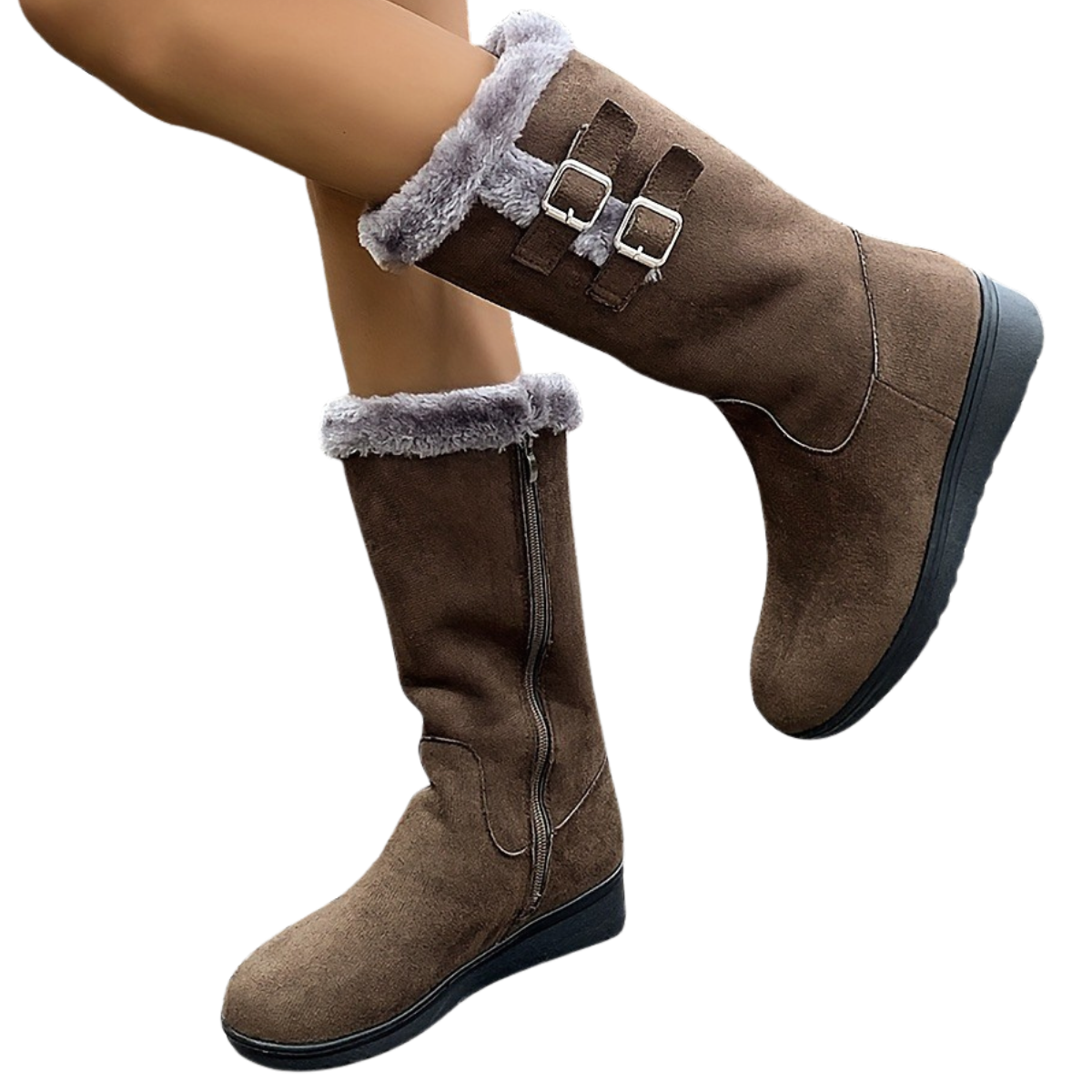 Ragnhild coffee mid-calf boots worn on steps