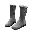 Ragnhild grey faux-suede mid-calf boots with faux-fur cuff