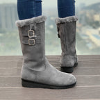 Ragnhild grey mid-calf boots, buckle side